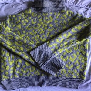 Gray and Yellow Leopard Print Sweater